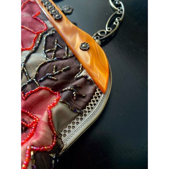 Vintage Floral Handbag w/Chain Strap & Mother-of-Pearl Trim - Picture 5 of 16